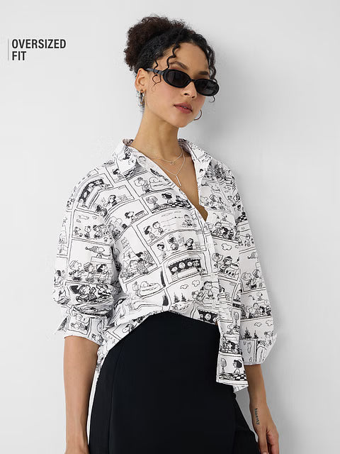 Peanuts Comic Print Women Boyfriend Shirts