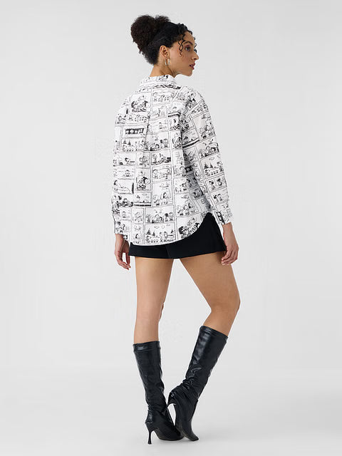 Peanuts Comic Print Women Boyfriend Shirts