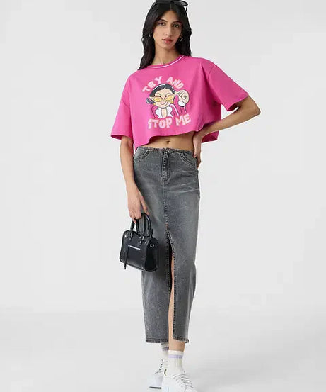 Try And Stop Me Women Oversized Cropped T-Shirts