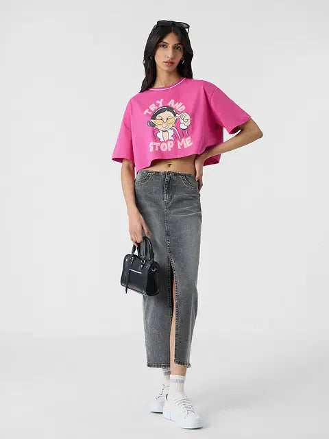 Try And Stop Me Women Oversized Cropped T-Shirts