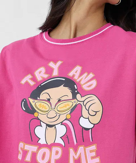 Try And Stop Me Women Oversized Cropped T-Shirts
