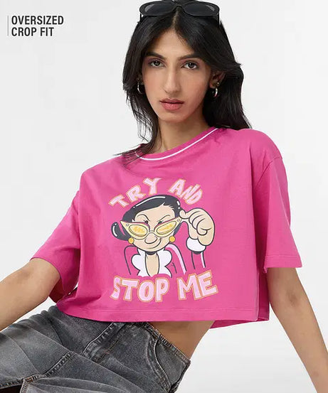 Try And Stop Me Women Oversized Cropped T-Shirts