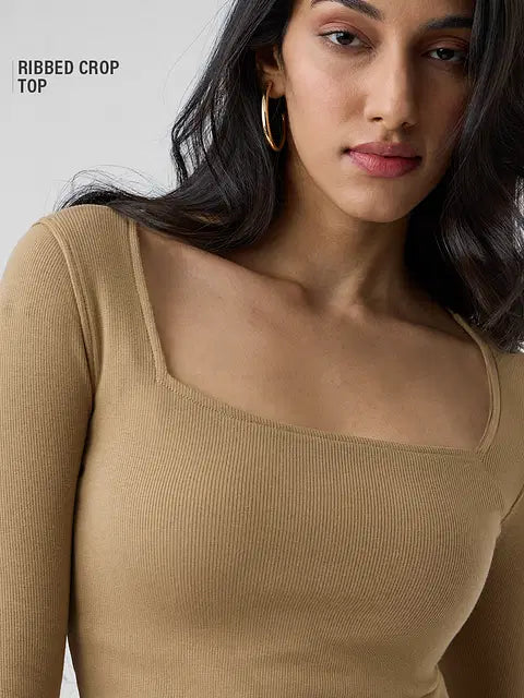 Ribbed Top Rich Black Women Cropped Tops