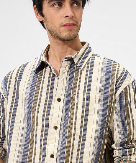 Stripes Blue Dune Men Textured Shirts