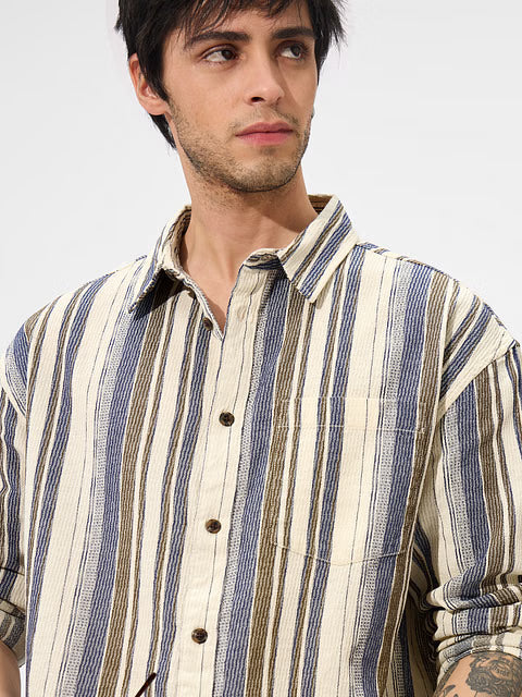 Stripes Blue Dune Men Textured Shirts