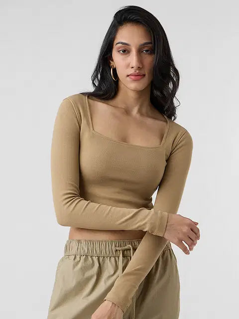 Ribbed Top Rich Black Women Cropped Tops