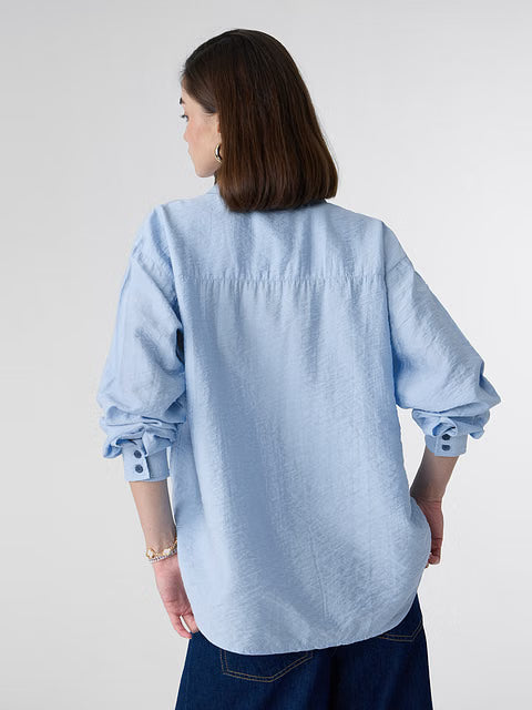 Textured Sky Blue Women Boyfriend Shirts