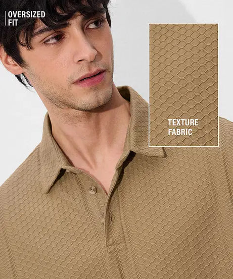 Textured Polo Cinnamon Oversized Polos