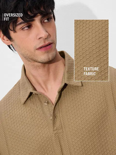 Textured Polo Cinnamon Oversized Polos
