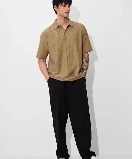 Textured Polo Cinnamon Oversized Polos
