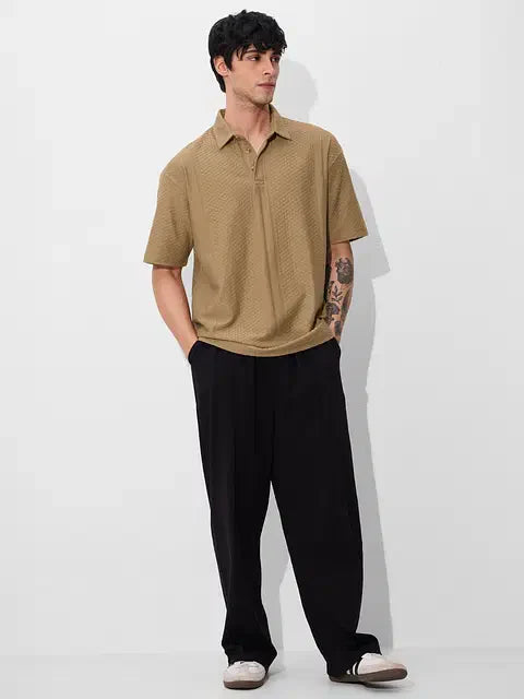 Textured Polo Cinnamon Oversized Polos