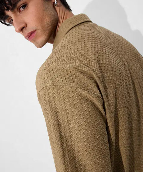 Textured Polo Cinnamon Oversized Polos