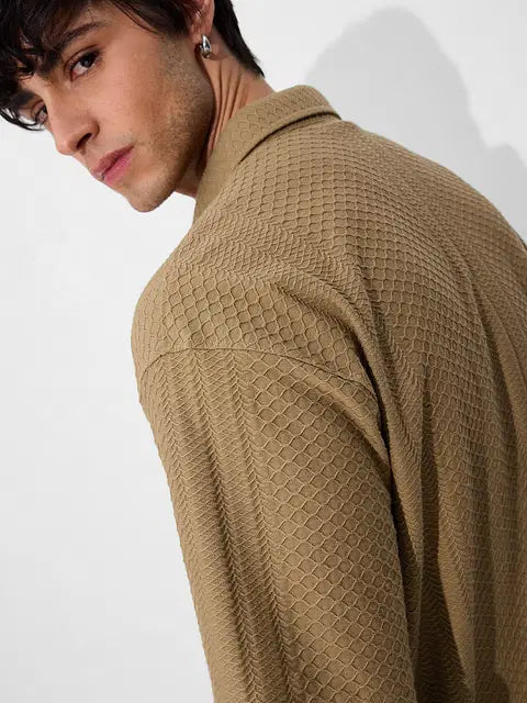 Textured Polo Cinnamon Oversized Polos