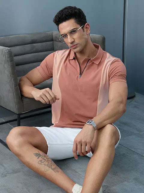 Cinnamon Zipper Polos Tshirt