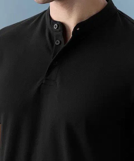 Solids Midnight Black Mandarin Polos