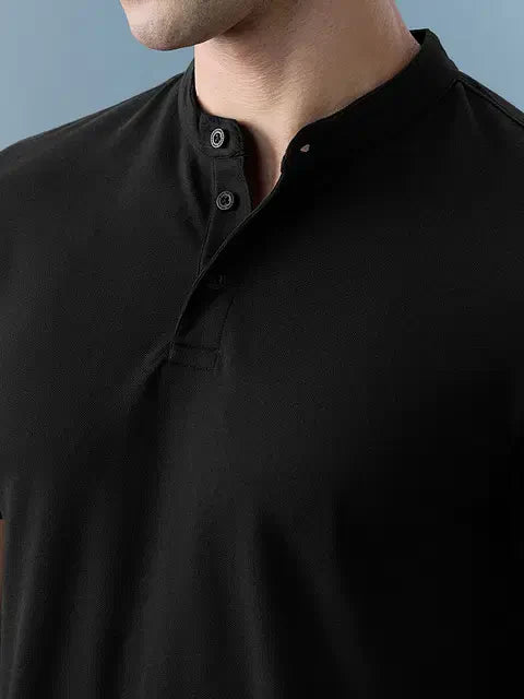 Solids Midnight Black Mandarin Polos