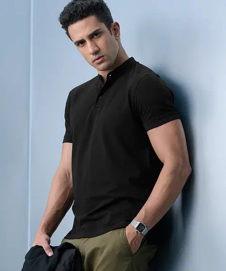 Solids Midnight Black Mandarin Polos