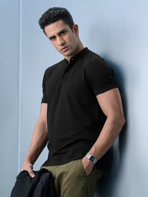 Solids Midnight Black Mandarin Polos