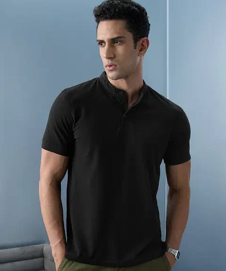 Solids Midnight Black Mandarin Polos