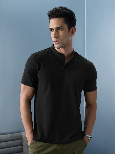 Solids Midnight Black Mandarin Polos