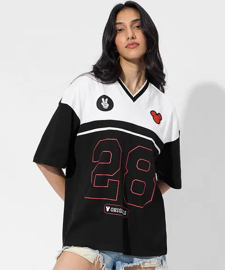 Sporty Mickey Varsity Women Oversized T-Shirts
