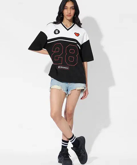 Sporty Mickey Varsity Women Oversized T-Shirts