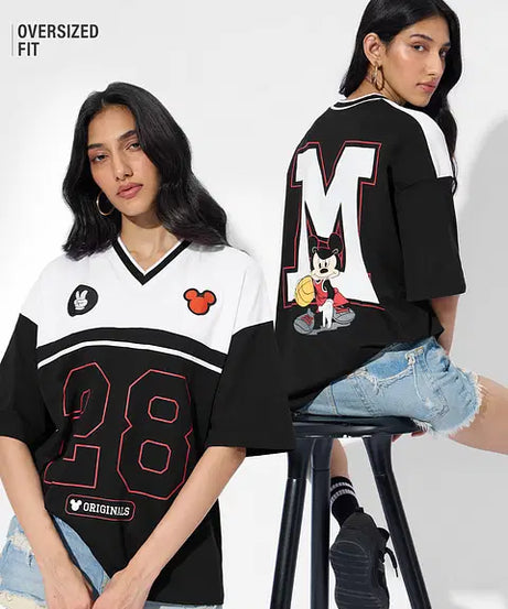 Sporty Mickey Varsity Women Oversized T-Shirts