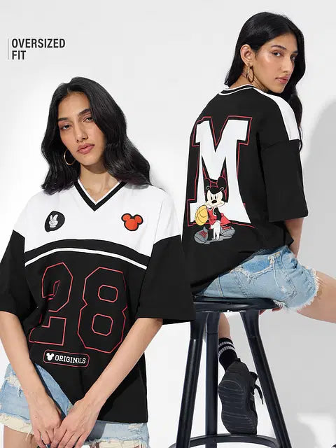 Sporty Mickey Varsity Women Oversized T-Shirts