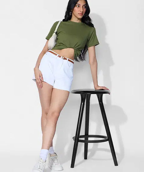 Ribbed Olive Women T-Shirts
