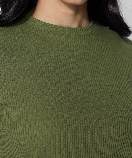Ribbed Olive Women T-Shirts
