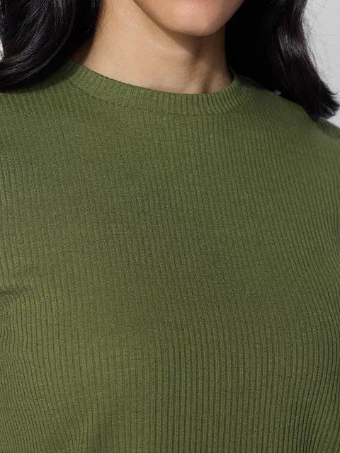Ribbed Olive Women T-Shirts