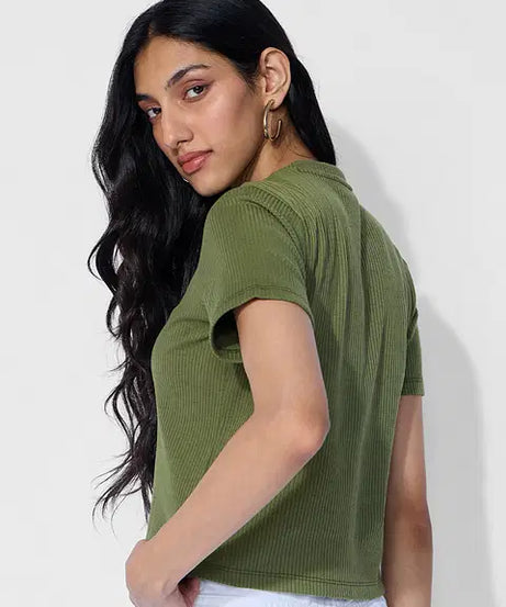 Ribbed Olive Women T-Shirts