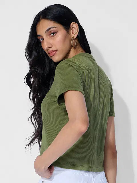 Ribbed Olive Women T-Shirts