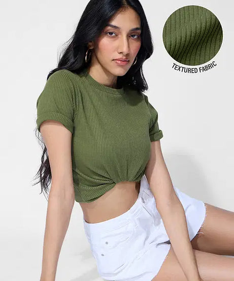 Ribbed Olive Women T-Shirts