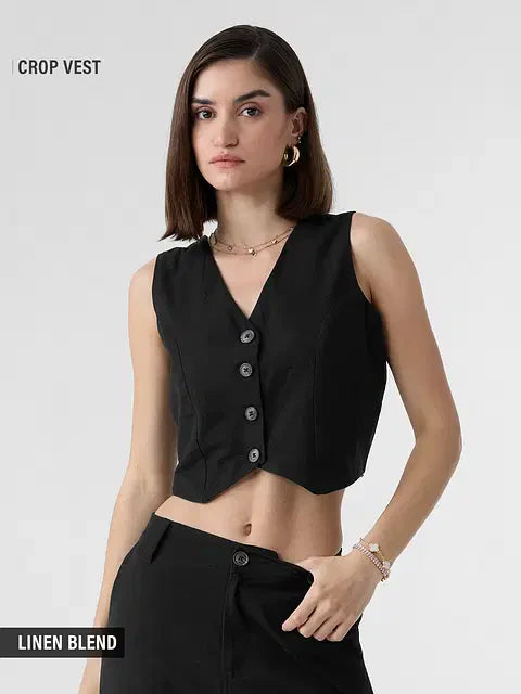 Cotton Linen Vest Women Cropped Tops