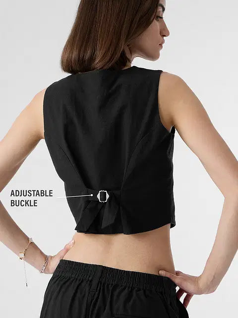 Cotton Linen Vest Women Cropped Tops