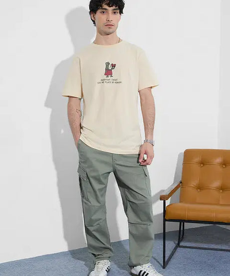 Printed Place In Heaven Men Relaxed Fit T-Shirts