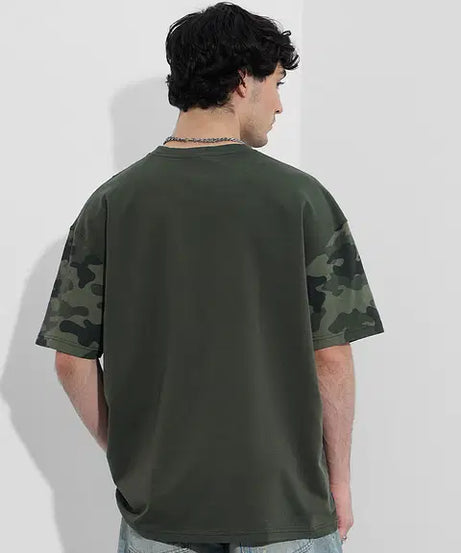 Panel Detail Forest Camo Oversized T-Shirts