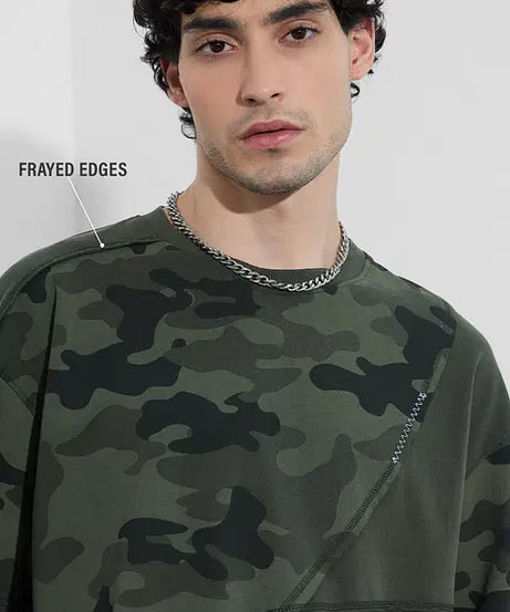 Panel Detail Forest Camo Oversized T-Shirts