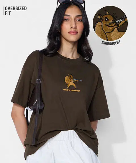 Peace Is Overrated (Embroidered) Women Oversized T-Shirts