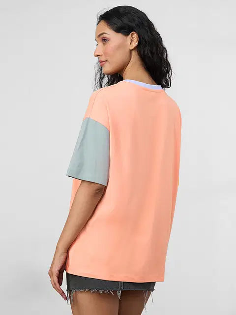 Yellow, Pink & Grey Colourblock Women Oversized T-Shirts