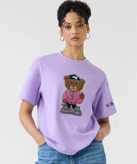 Ted The Stoner Lilac Women Oversized T-Shirts