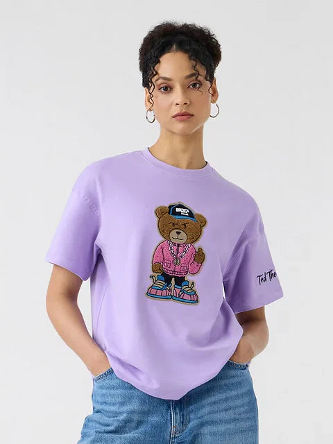 Ted The Stoner Lilac Women Oversized T-Shirts