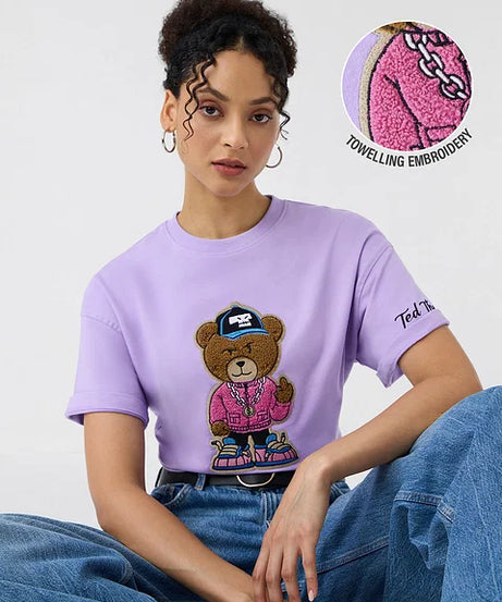 Ted The Stoner Lilac Women Oversized T-Shirts