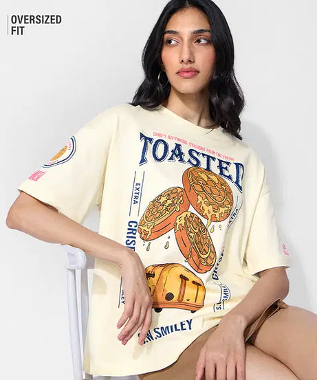 Smiley Toasted Smiles Women Oversized T-Shirts