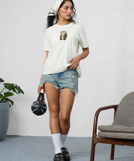 Textured T-shirt Chill Frog Women Relaxed Fit