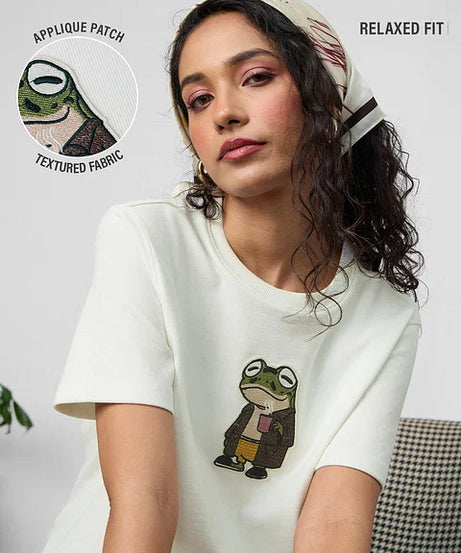 Textured T-shirt Chill Frog Women Relaxed Fit