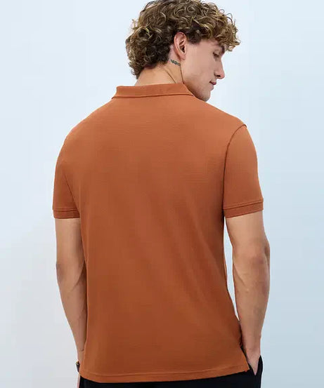 Textured Polo Burnt Orange Zipper Polos