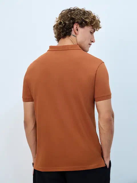 Textured Polo Burnt Orange Zipper Polos