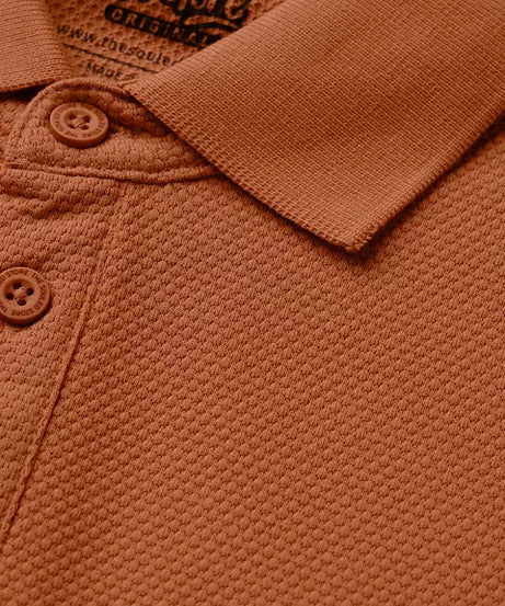 Textured Polo Burnt Orange Zipper Polos